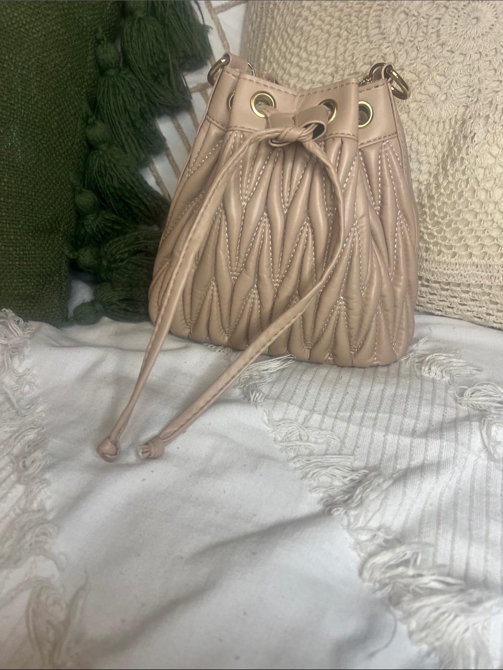 Quilted Drawstring Bucket Bag